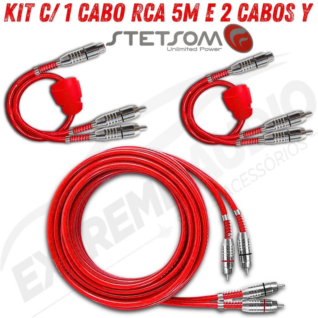 Kit Cabos Conectores Rca 5 Metros 2 Cabos Y Stetsom Blindado