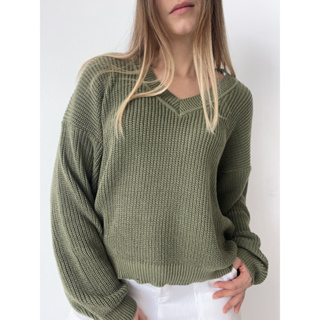 Blusa Tricot Sueter Gola V Trico Ponto Fang Manga Bufante Inverno em Oferta na Shopee