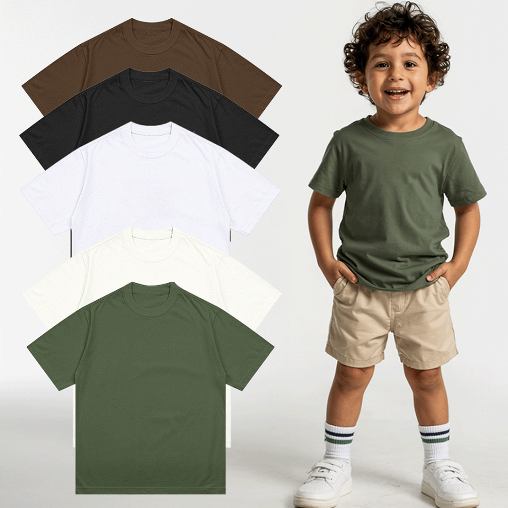 Camiseta Manga Curta Menino Roupas Infantil Lisa Preta Branca Verde Marrom 1 ao 10