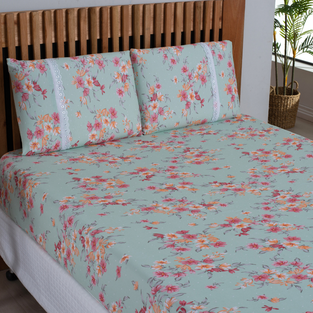 Lençol Queen Estampado Com Elástico Malha 100% Algodão Macio