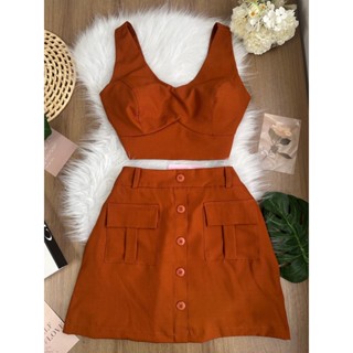 conjunto feminino   2pcs  cropped  /saia com  ziper/ tecido marrant/SP022 em Oferta na Shopee