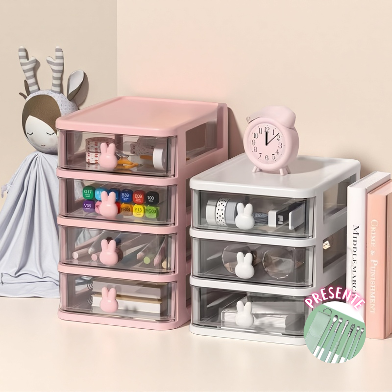Organizador com Coelhos Fofos-Gaveta para Maquiagem,Bijuterias e Pequenos Objetos|Estilo M...