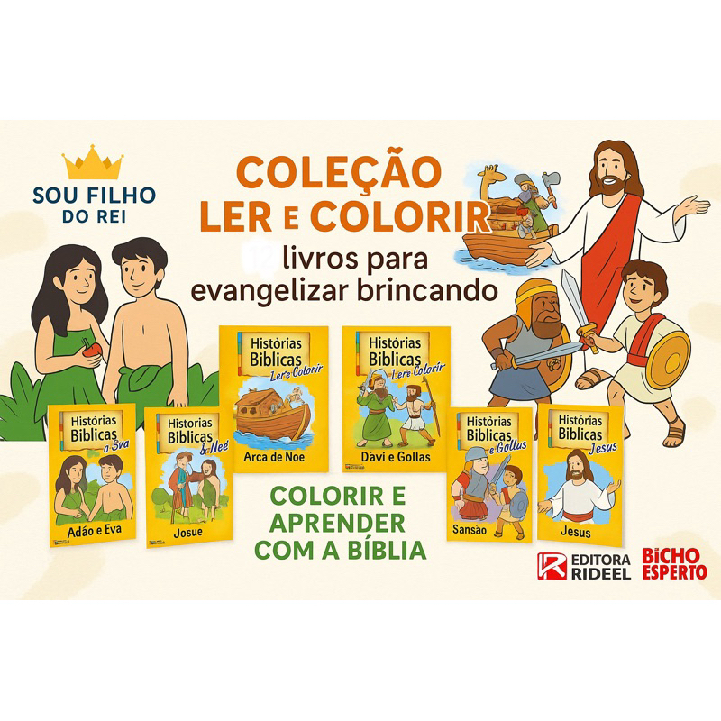 10 Coleção Histórias Bíblicas Ler e Colorir - Editora Rideel | Infantil | Bicho Esperto