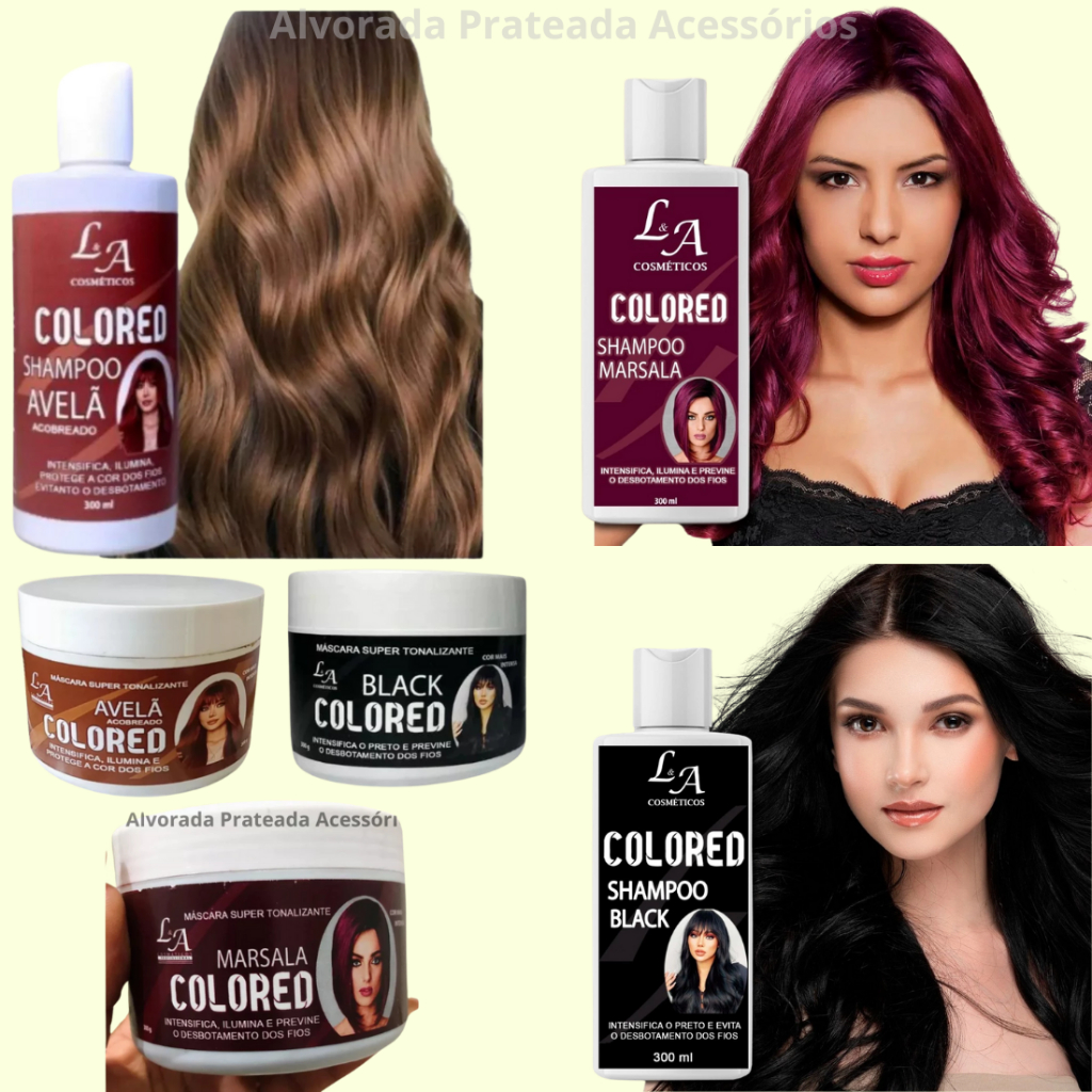 Shampoo e Máscara Tonalizante Marsala Intenso Sem Amônia 3 Tonalidades Marsala Avelã e Preto