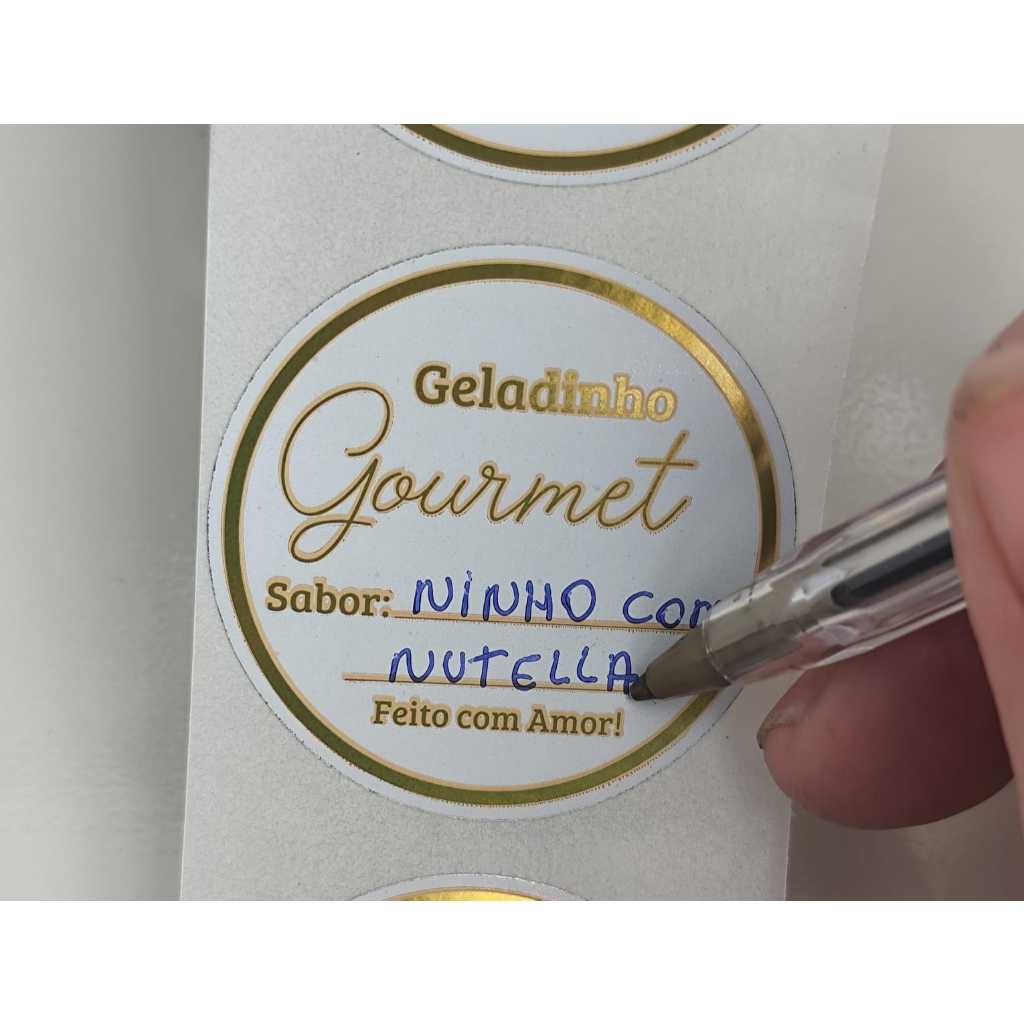 Etiqueta Metalizada Geladinho Gourmet Vinil Personalizável 4cm Adesivo Escrita Fosco NÃO RASGA em Oferta na Shopee