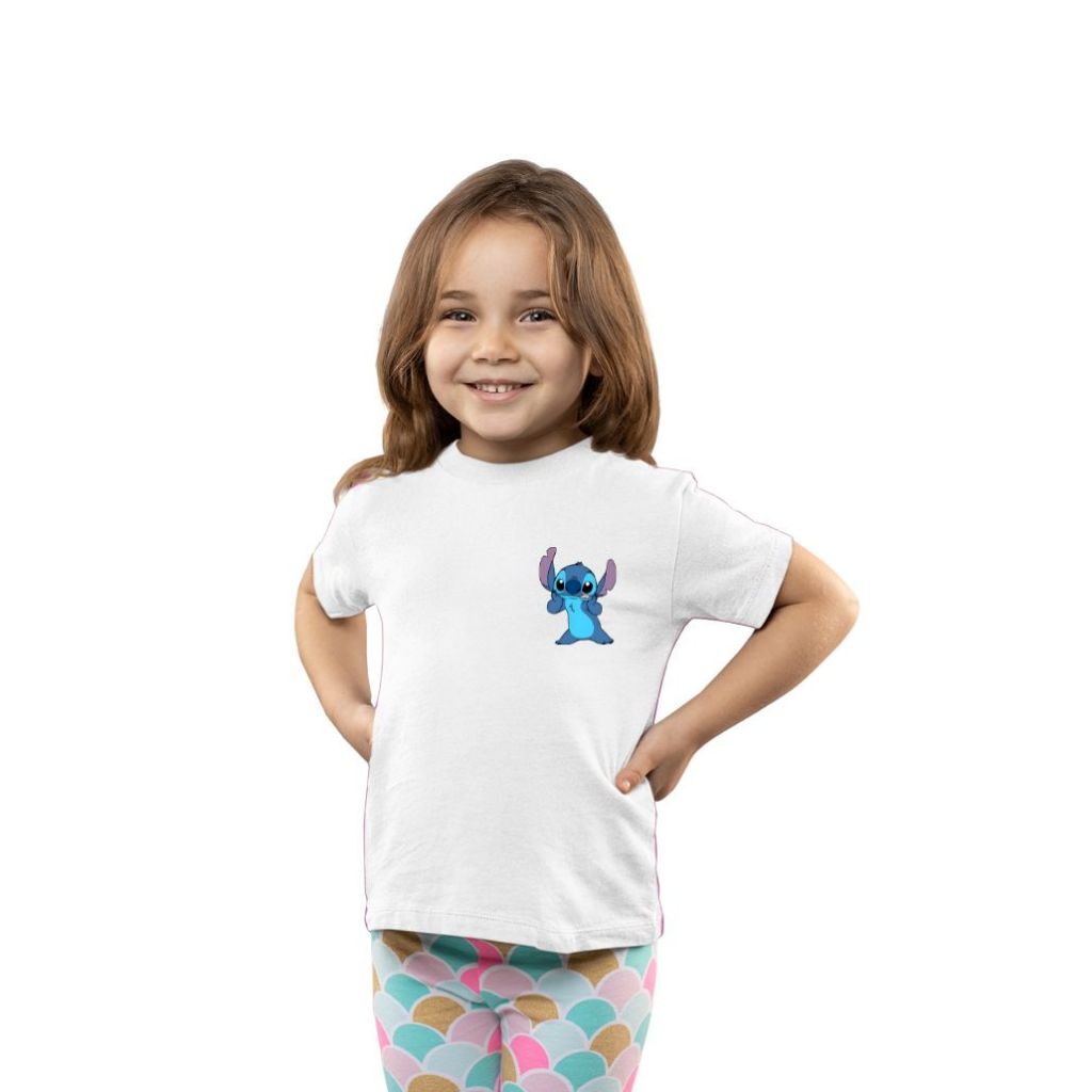 Camiseta com Stitch de Lilo & Stitch estampado manga curta tamanho infantil de boa qualidade 100% algodão