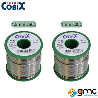 Solda Estanho Com Fluxo 40x60 1mm e 1,5mm Rolo 250g e 500g  - Cobix