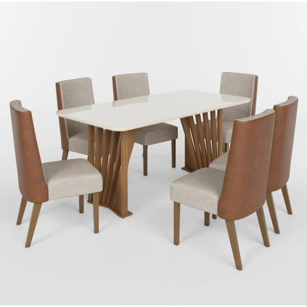 Conjunto Mesa De Jantar Henn Adriana Tampo De Vidro Com 6 Cadeiras - Home & Living