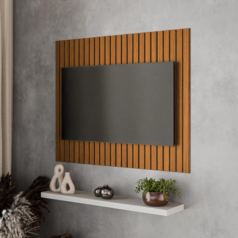 Imagem Painel de televisão Ripado Tv 32 Polegadas MDF Amadeirado Freijó Placas Autocolante Fácil Instalação