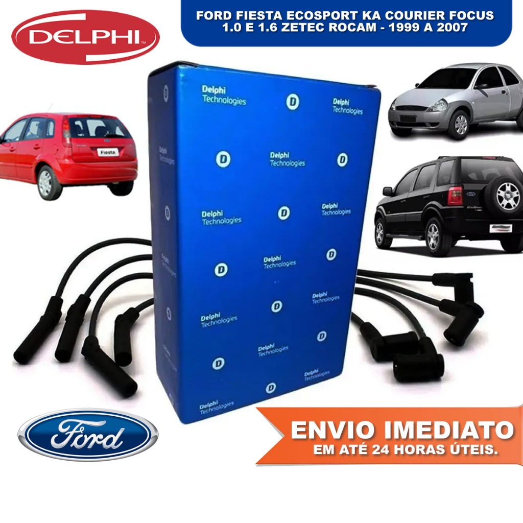 Jogo de Cabo de Velas Ford Fiesta Ecosport Ka Courier Focus 1.0 1.6 Zetec Rocam 1999 a 2007 Delphi