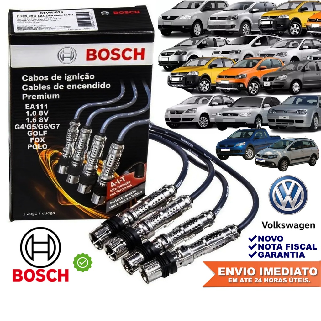 Jogo de Cabos de Vela Volkswagen Gol G4 G5 G6 G7 Voyage Saveiro Fox Polo Golf Original BOSCH c/NF