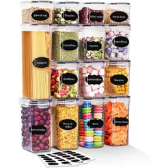 Kit 15 Potes Herméticos Mantimentos Quadrado Cozinha Tampa Trava Recipientes De Organização Luvinco