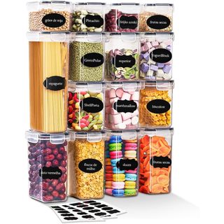 Kit 15 Potes Herméticos Mantimentos Quadrado Cozinha Tampa Trava Recipientes De Organizaç…