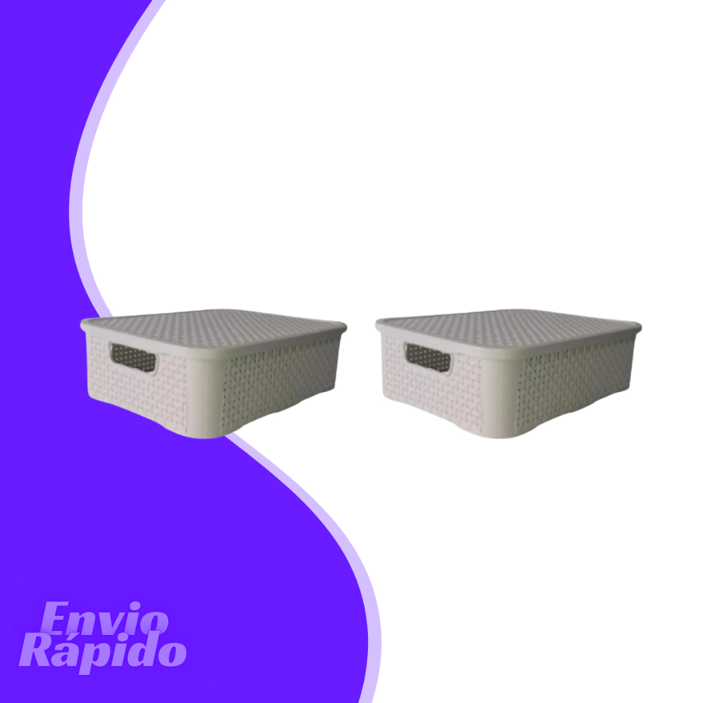 Kit 2 X Caixa Organizadora Rattan 15 Litros Cesto Organizador Multiuso Com Tampa Empilhável Plastico