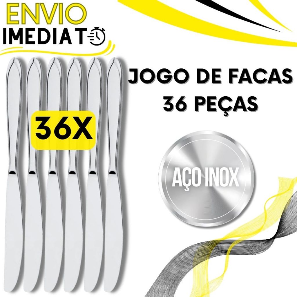 Jogo de Talher 36 Peças Faca de Mesa Inox PREMIUM Polido para Casa Cozinha Restaurante Bar Buffet Super Resistente Serra
