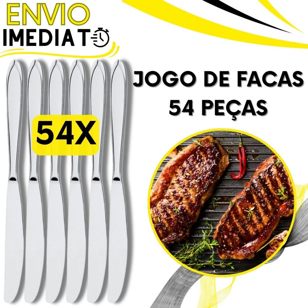 Jogo de Talher 54 Peças Faca de Mesa Inox PREMIUM Polido para Casa Cozinha Restaurante Bar Buffet Super Resistente Serra