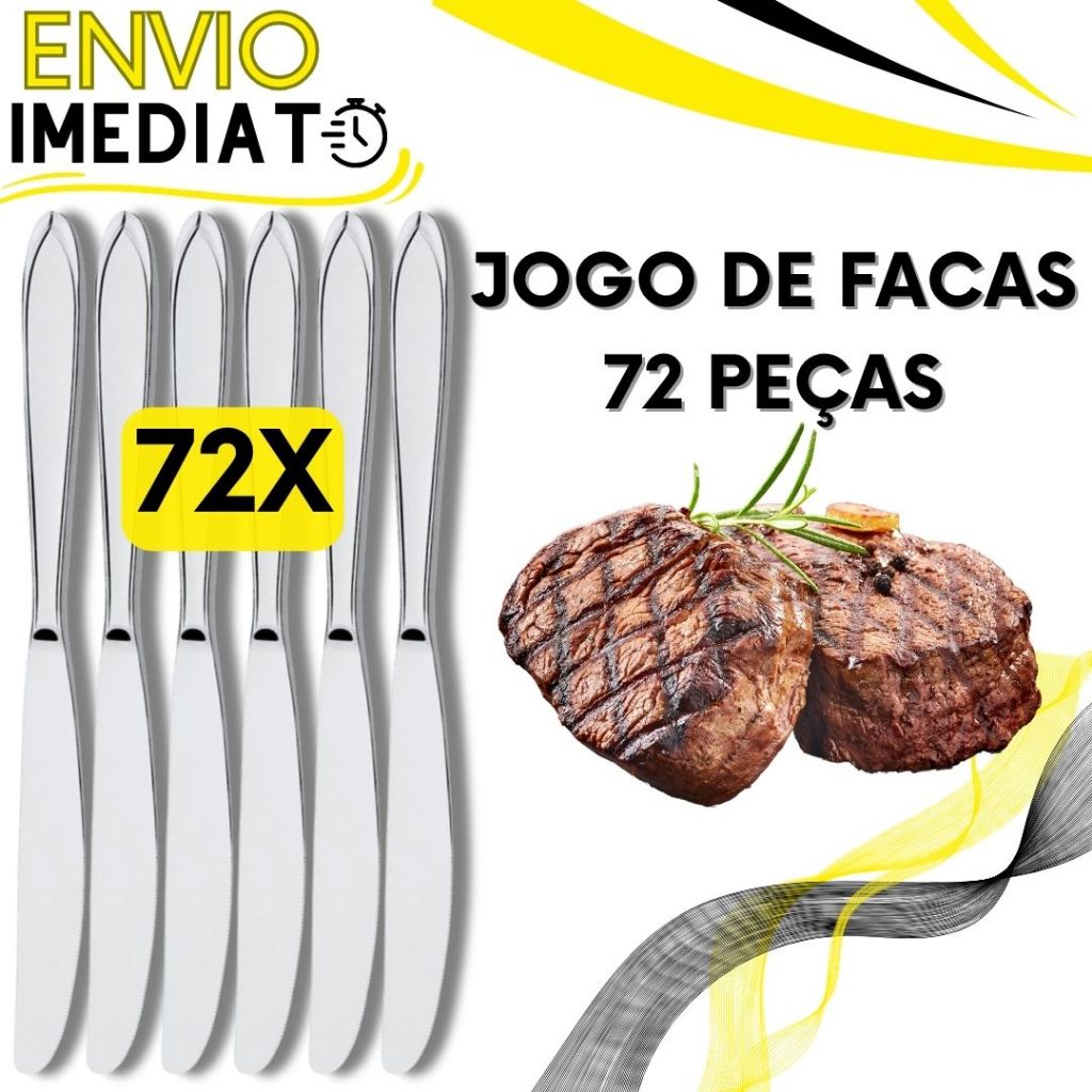 Jogo de Talher 72 Peças Faca de Mesa Inox PREMIUM Polido para Casa Cozinha Restaurante Bar Buffet Super Resistente Serra