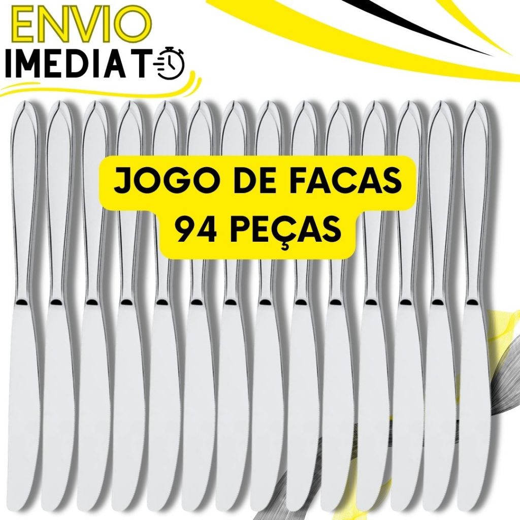 Jogo de Talher 94 Peças Faca de Mesa Inox PREMIUM Polido para Casa Cozinha Restaurante Bar Buffet Super Resistente Serra