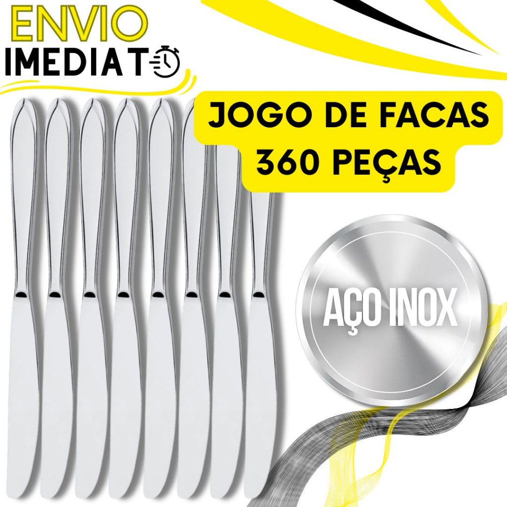 Jogo de Talher 360 Peças Faca de Mesa Inox PREMIUM Polido para Casa Cozinha Restaurante Bar Buffet Super Resistente