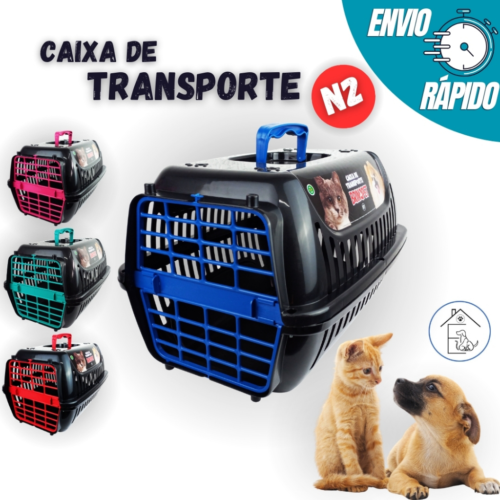 CAIXA DE TRANSPORTE PET Nº2 PARA CACHORROS PEQUENOS FILHOTES GATOS PORTA COM 4 TRAVAS BRINQPET