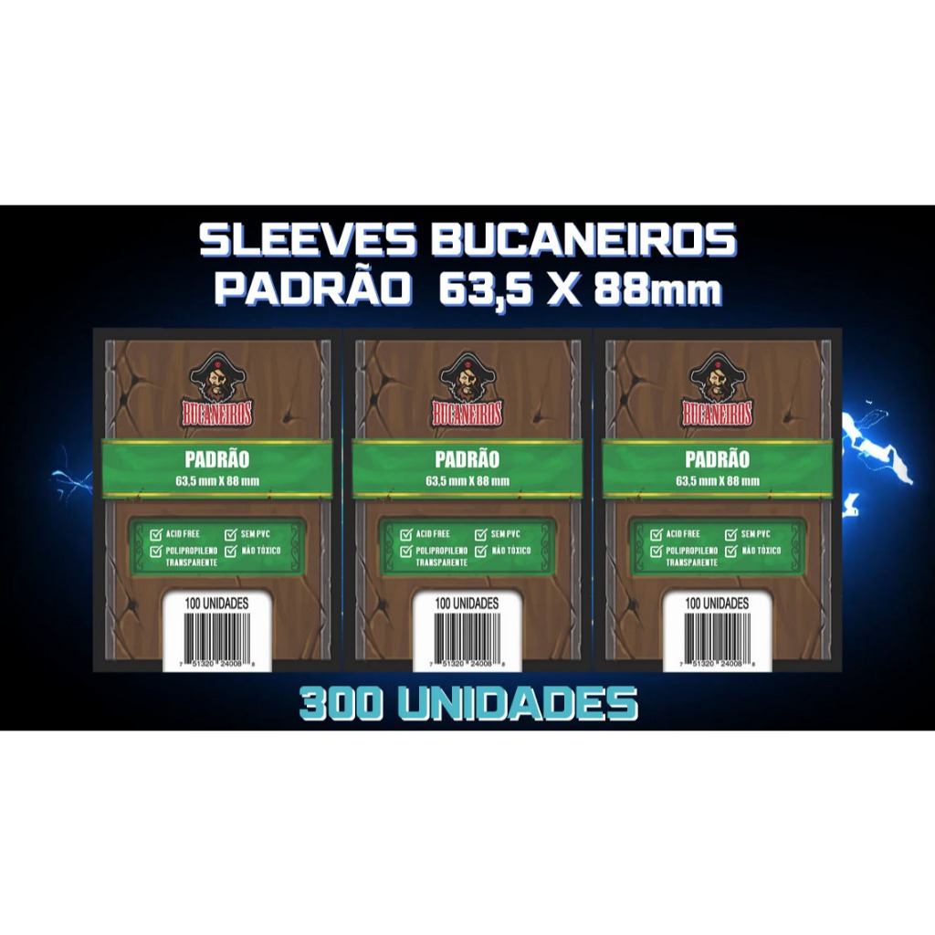 Kit 3 pacotes Sleeves Bucaneiros Padrão (63,5mm x 88mm)
