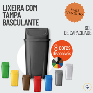 Lixeira 60L Basculante Vai e Vem – Reforçada, Reciclável e Seletiva p/ Cozinha e Lar