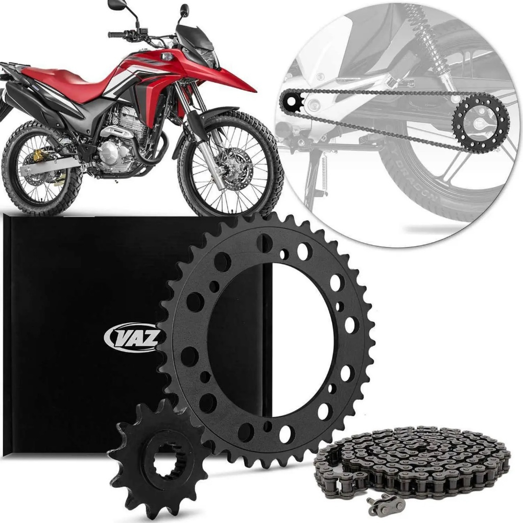 Kit Relação Transmissão Vaz Honda Xre 300 Xtreme Black Edition Corrente Coroa Pinhão Completa Original