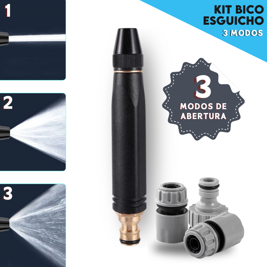 Bico Esguicho Reforçado com 3 Jatos – Pressão Alta para Mangueira - MANIA em Oferta na Shopee