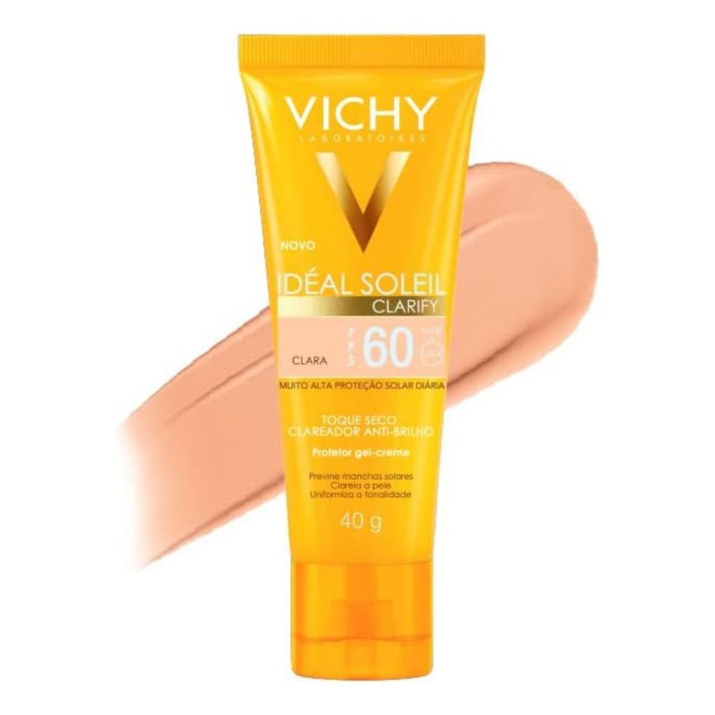 Protetor Solar Vichy Idéal Soleil Clarify FPS60 Cor Clara Com 40g em Oferta na Shopee