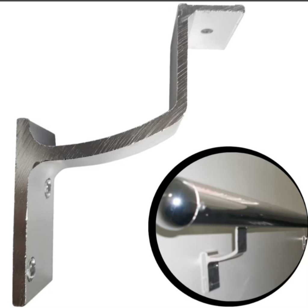 KIT 3 SUPORTE RETO CORRIMÃO DE ALUMÍNIO PARA ESCADA 03 PEÇAS