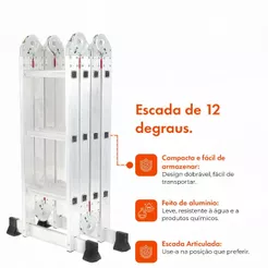 Escada Articulada de Alumínio 12 Degraus 3,32 Metros de Altura Multifuncional 4x3