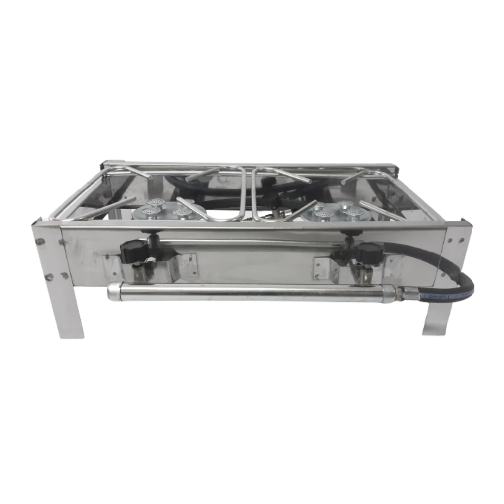 Fogão Inox 2 Boca Industrial Alta Pressão Potente incluso Mangueira Registro de Gás Super Metal Rio