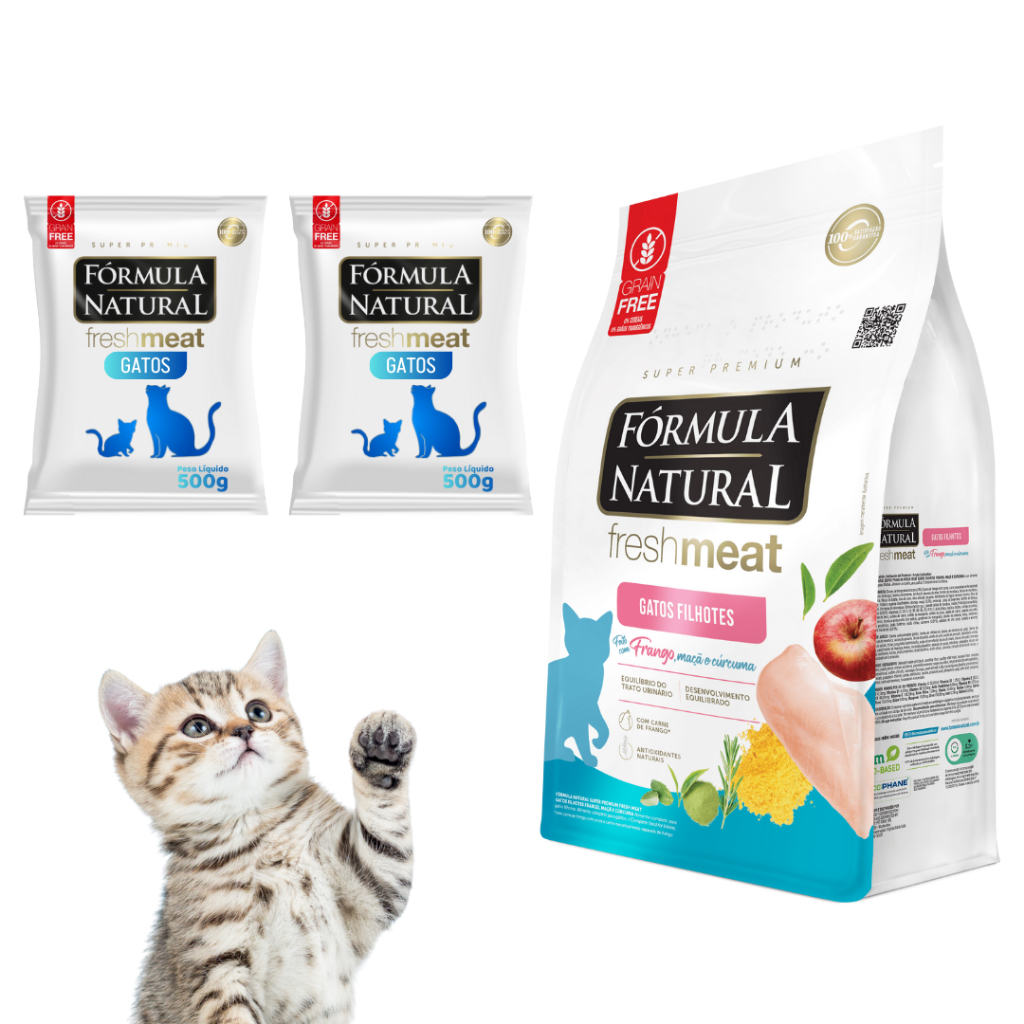 Ração Super Premium Pacotes Formula Natural Para Gatos Filhotes Fresh Meat Sabor Frango 500gr