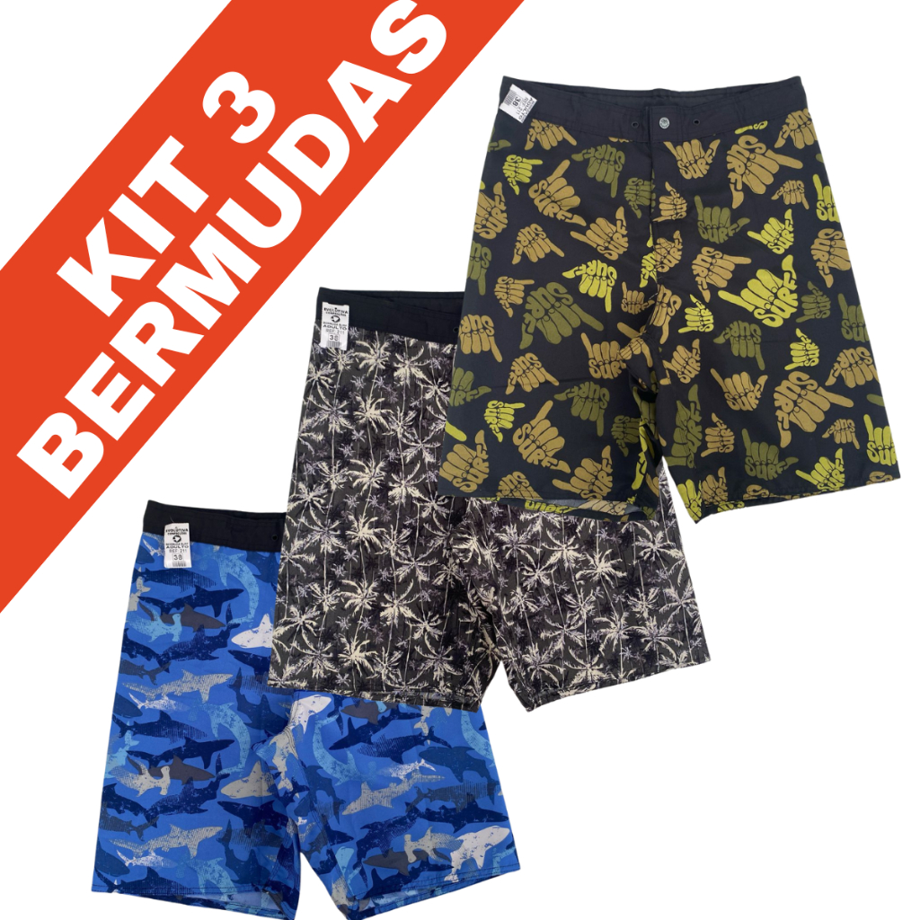 Combo 3 Bermudas Elastano  Masculinas de Tactel Leve - Perfeito para Esporte, Corrida e Academia