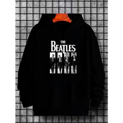 Blusa de Frio Canguru Capote Abrigo Banda The Beatles Casaco Moletom Gola Redonda Masculino e Feminino