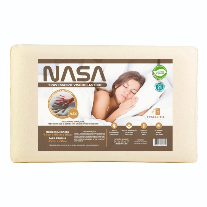 Travesseiro Nasa Original Alto Viscoelástico Antiácaro Macio Ortopédico Antialérgico