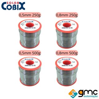 Solda Estanho Com Fluxo 63x37 0,5mm e 0,8mm Rolo 250g e 500g - Cobix