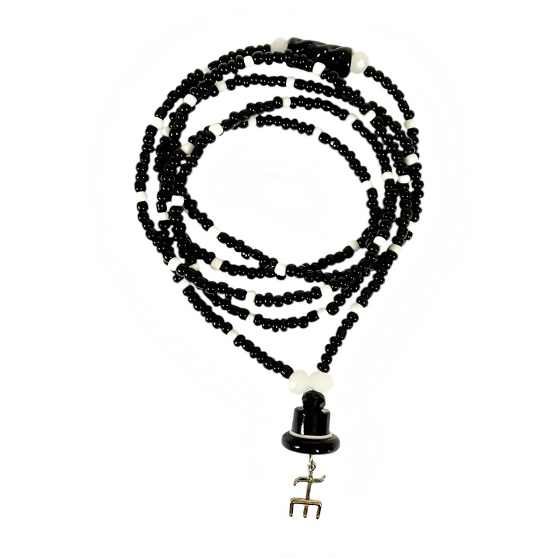 Guia de Exu com Firma, Chapéu de Murano e Tridente – Preta e Branca, Linha das Almas, Tranca Ruas, Caveira