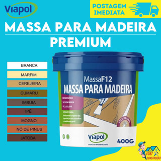 Massa para Madeira Viapol F12 400g  Calafetar e Corrigir Frestas Várias Cores