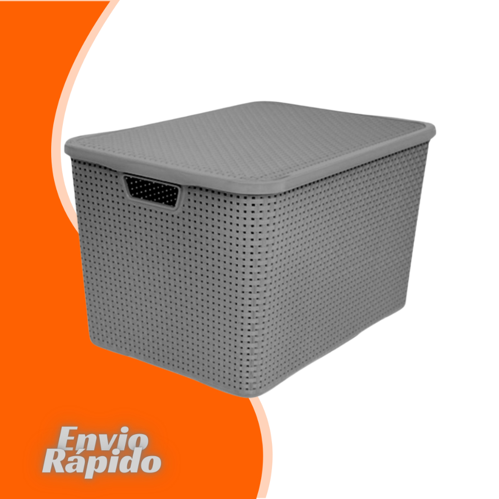 Caixa Organizadora Rattan 28 Litros Cesto Grande Com Tampa Escritorio Brinquedo Roupa Roxo Lilás Rosa Azul Branco