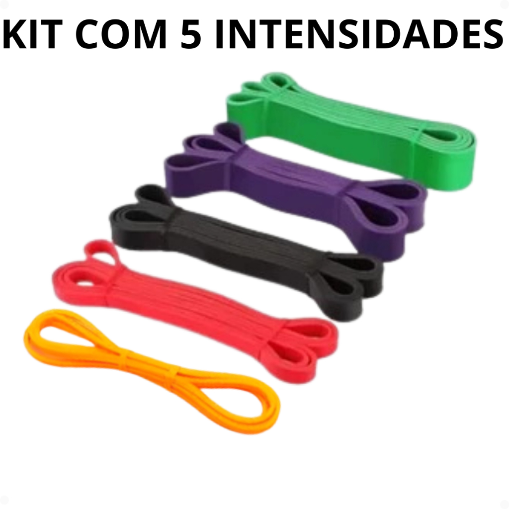 Kit 5 Super Band Borracha Crossfit Extra Forte Elástico Intensidade Funcional Fisioterapia Personal