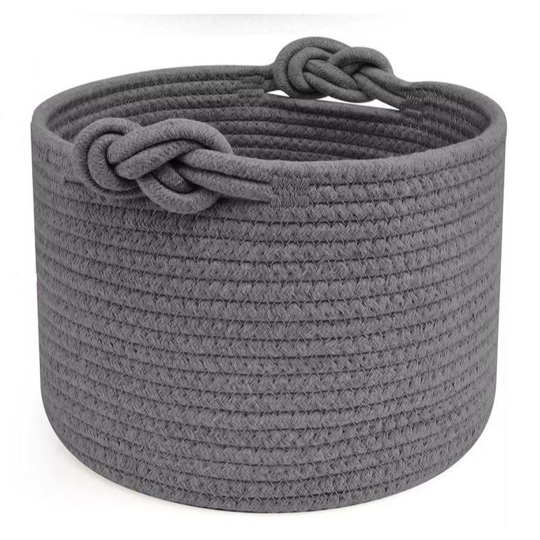 Cesto Organizador Cinza Feito em Cordas 100% Algodão - 30cm x 28cm - Alças Trançadas - Multiuso Roupas Brinquedos Meias em Oferta na Shopee