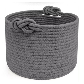 Cesto Organizador Cinza Feito em Cordas 100% Algodão - 30cm x 28cm - Alças Trançadas - Multiuso Roupas Brinquedos Meias em Oferta na Shopee