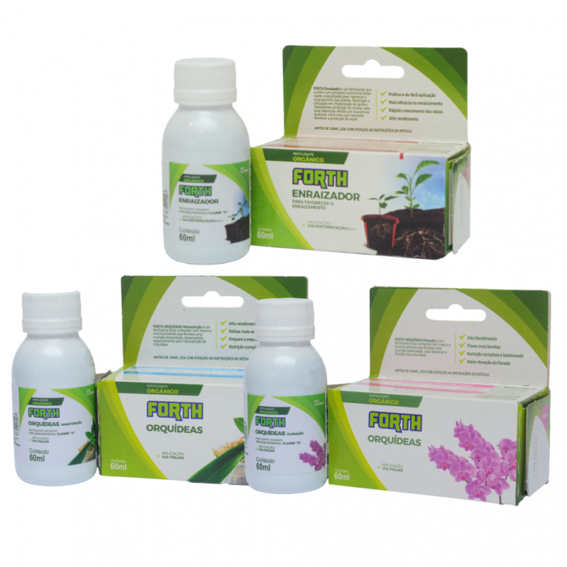 Kit Adubo Fertilizante Forth Orquídeas Floração + Manutenção + Enraizador - 60ml Liquido Concentrado