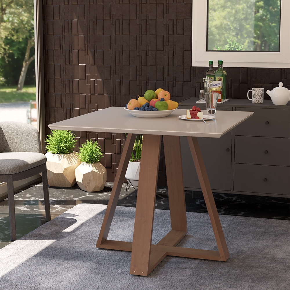 Mesa De Jantar Quadrada Manu Base Madeira Maciça 90cm - Off White