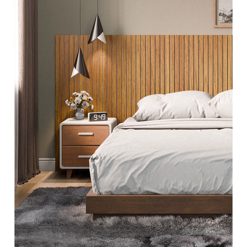 Cabeceira Ripada Cama Casal e Queem MDF Pintura UV 247cm x 105cm Autocolante Fácil Instalação Quarto