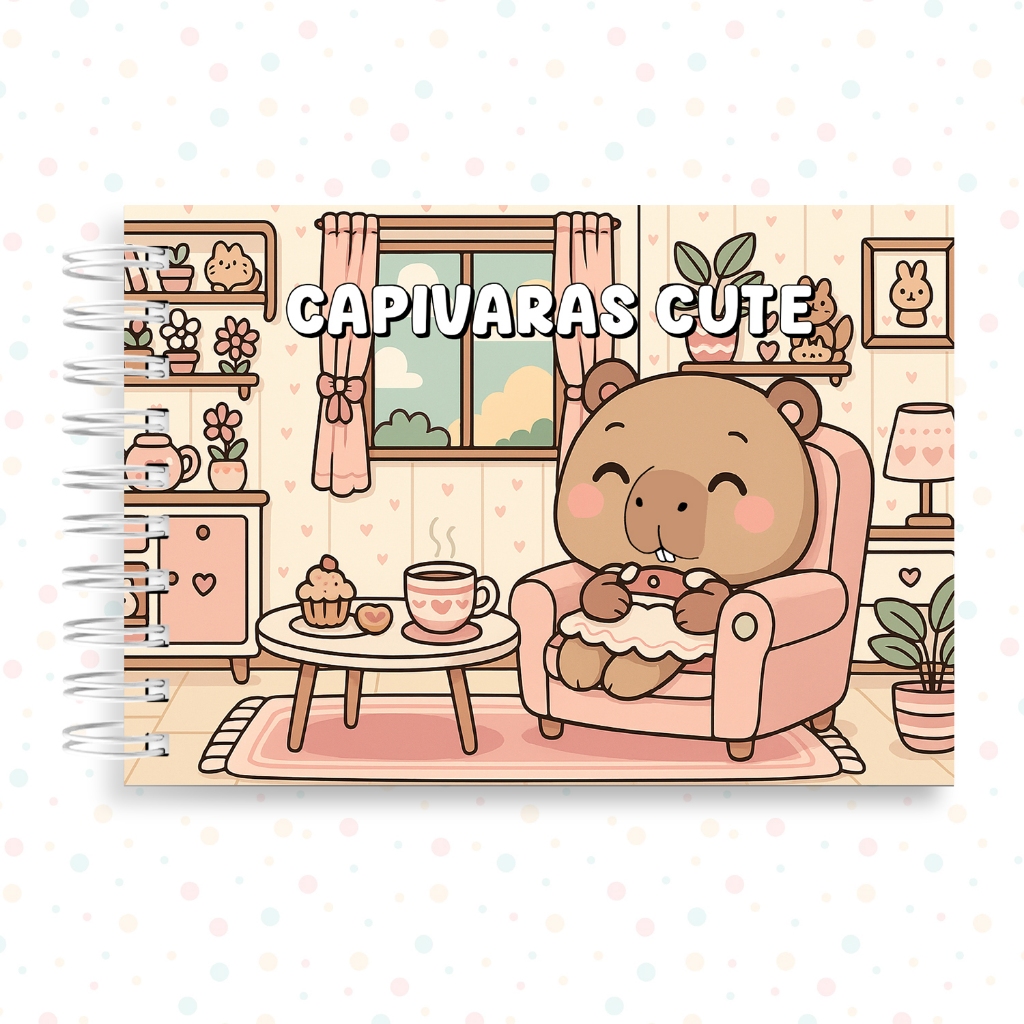 Livro de Colorir Capivara Cute Folhas Grossas com Acetato 34 Páginas Coloring Book Capivara