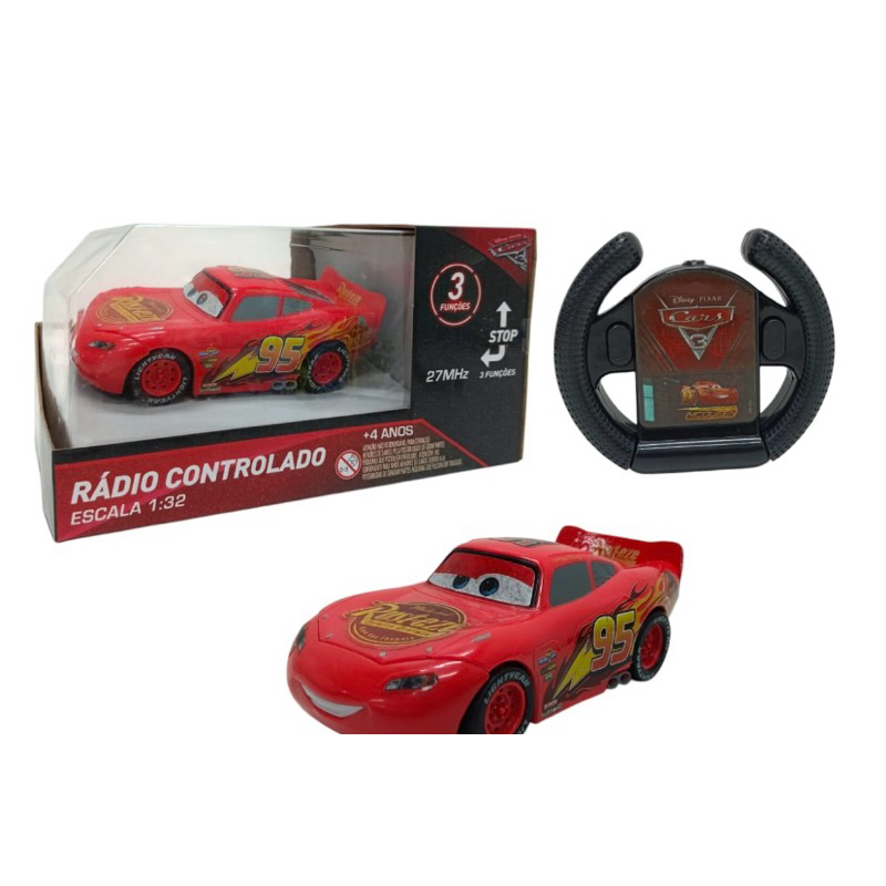Relâmpago Macqueen Carros - Carrinho de Controle Remoto Com Volante 3 Funções Com Som