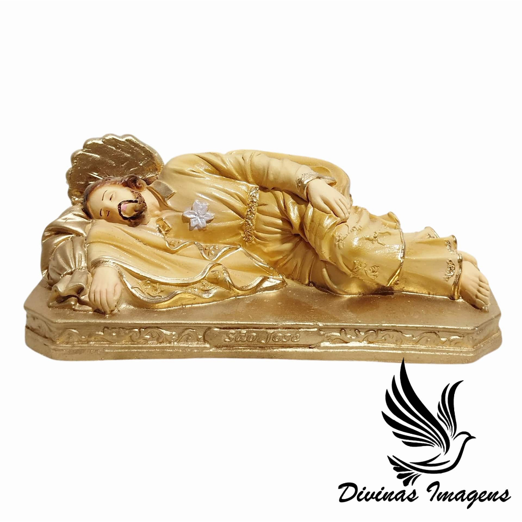 Imagem São José Dormindo 20cm Dourado Gesso Premium Pintado em Oferta na Shopee