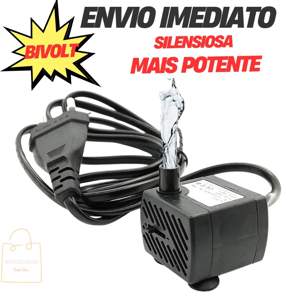 Bomba Submersa Bombinha Motor Para Aquário Fonte Água Bebedouro Pet Bivolt  Bomba aquário 1,2m Cabo